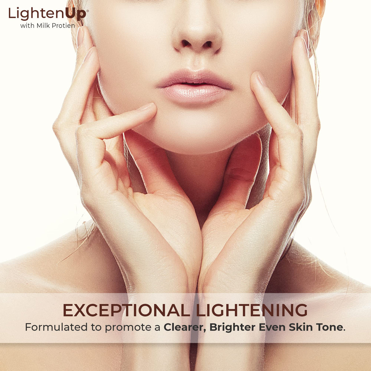 Close-up of OMIC Lighten-Up serum with antioxidant lactic acid details for gentle exfoliation.
