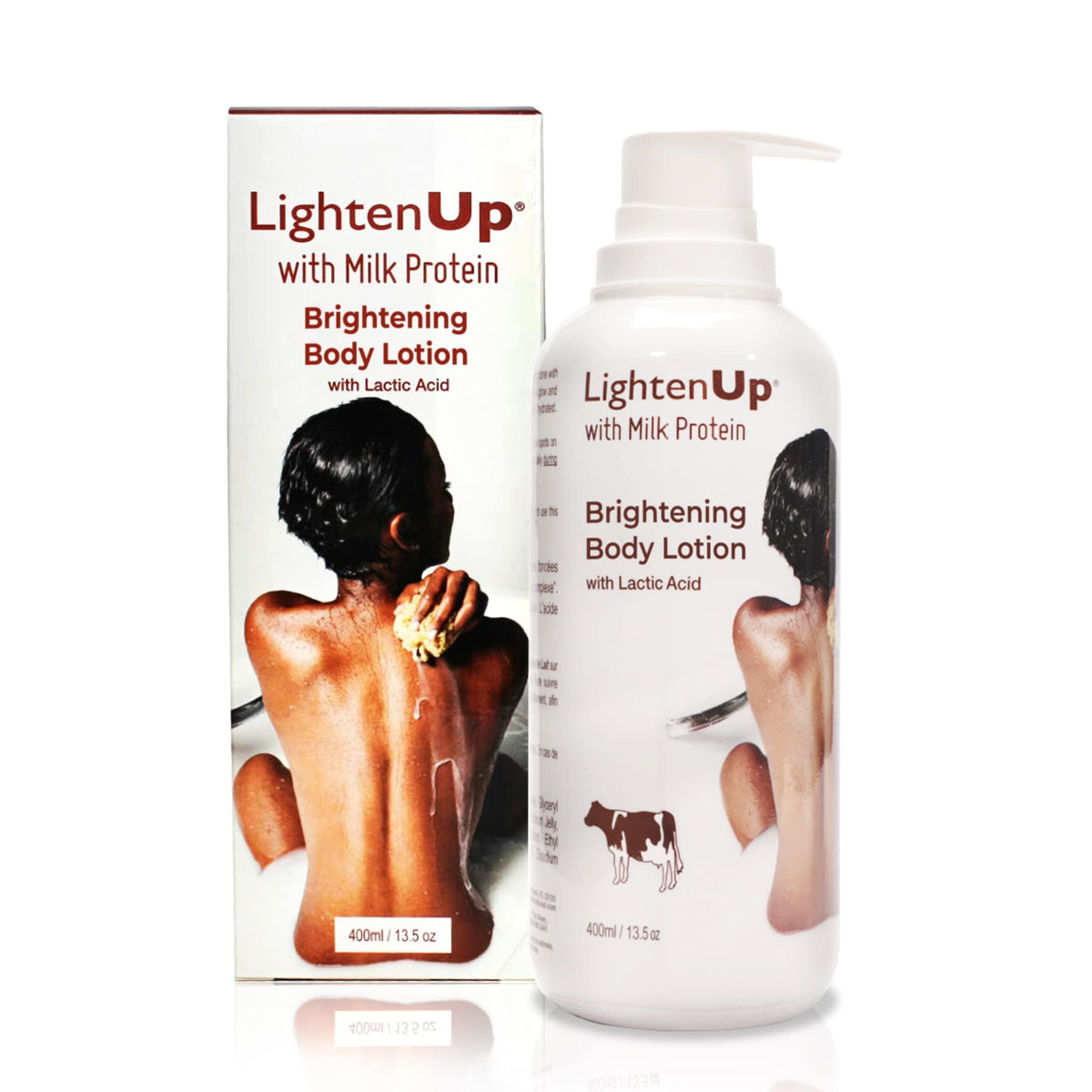OMIC Lighten-Up lactic acid lotion bottle showing gentle exfoliation and hydration