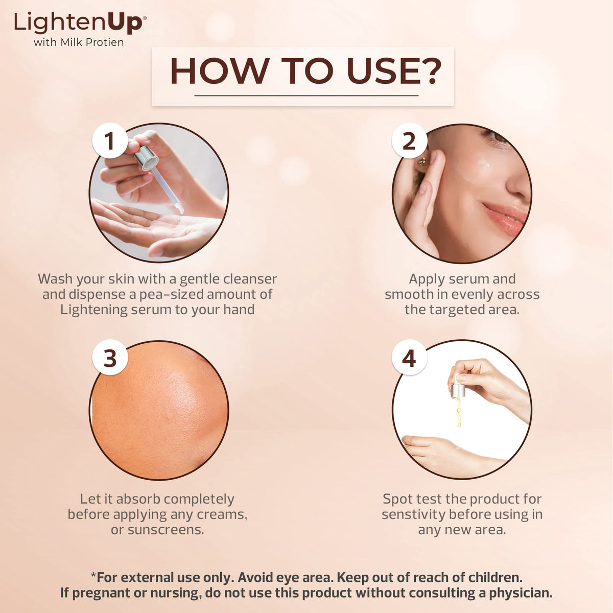 Nighttime OMIC Lighten-Up routine setup with serum on a clean surface.