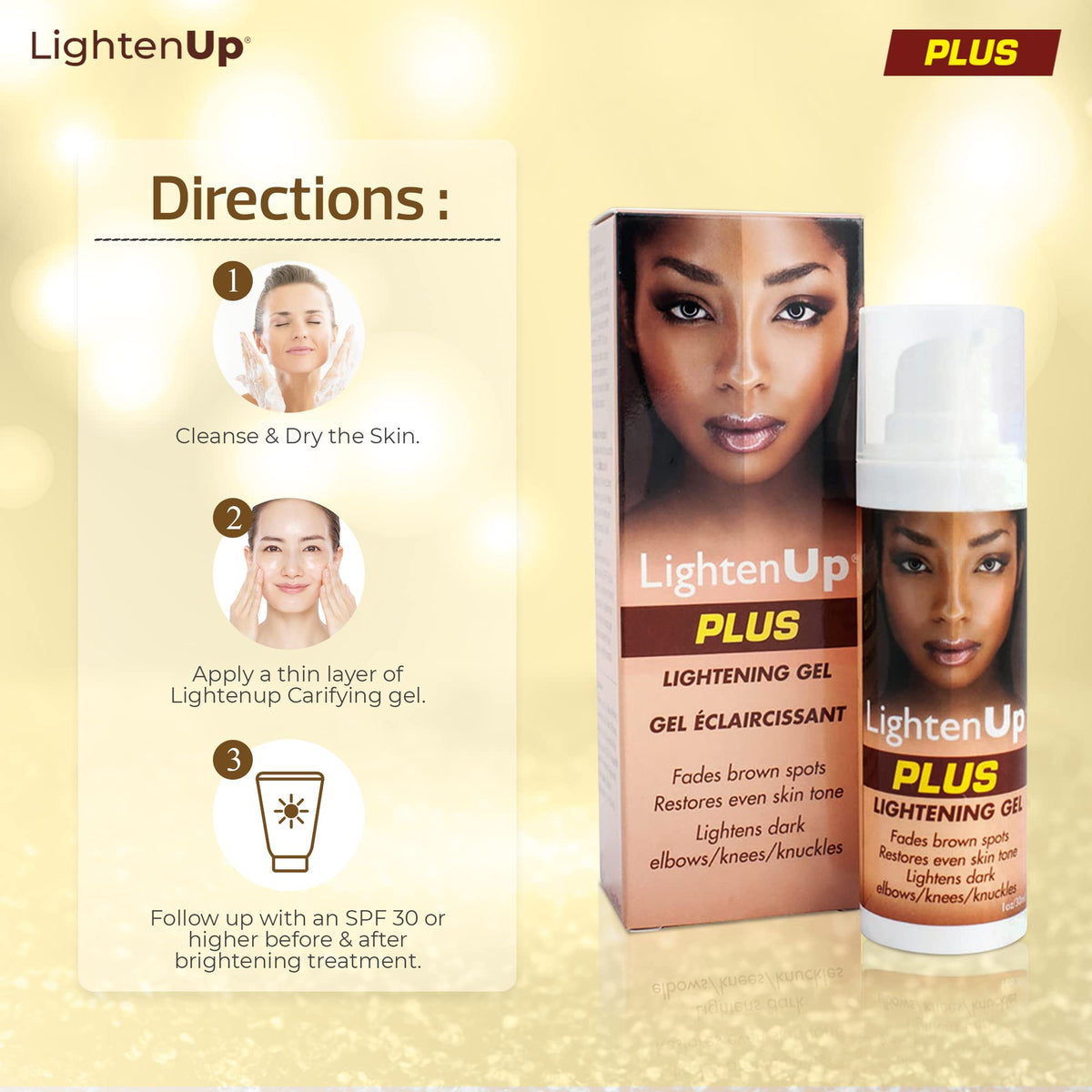 Night-time application of Lighten-Up Plus Brightening Gel by OMIC.