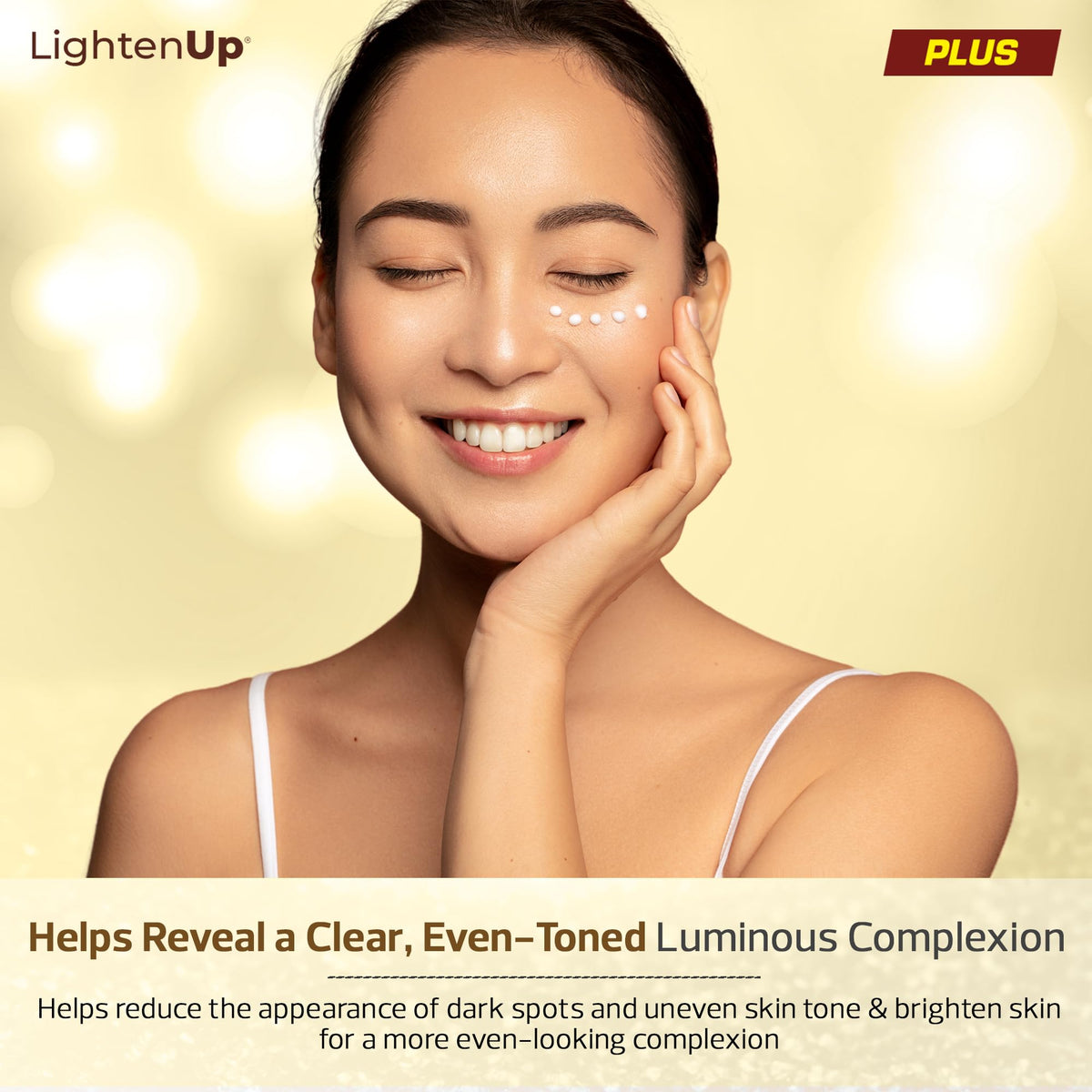 OMIC Lighten-Up Plus Brightening Gel with SPF 50 for daily use.