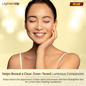 OMIC Lighten-Up Plus Brightening Gel with SPF 50 for daily use.