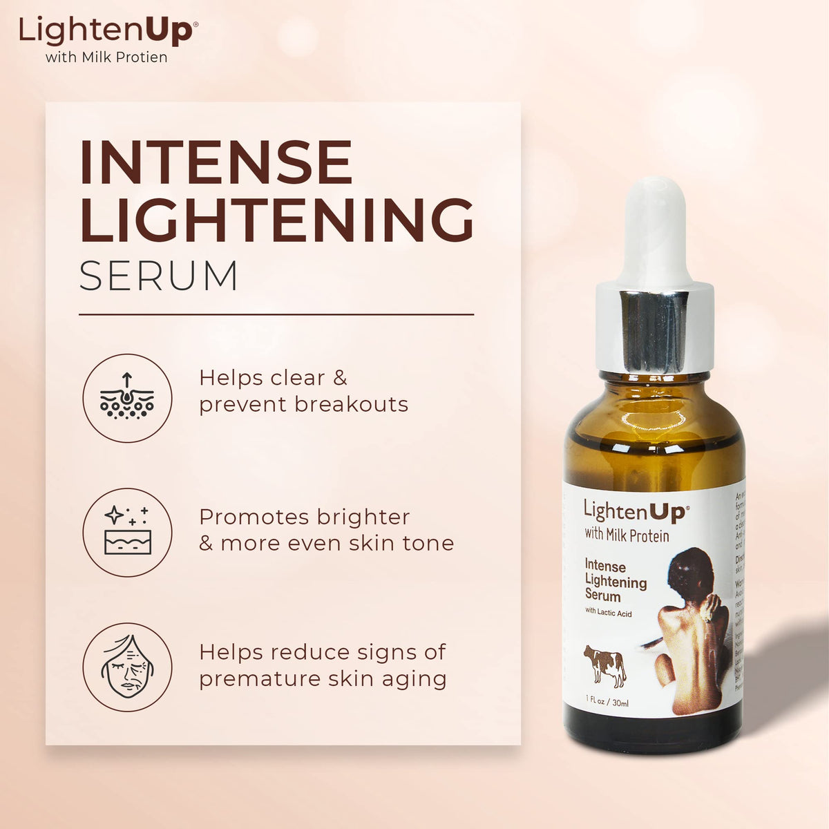 OMIC Lighten-Up serum dropper ready for nightly skin brightening use.