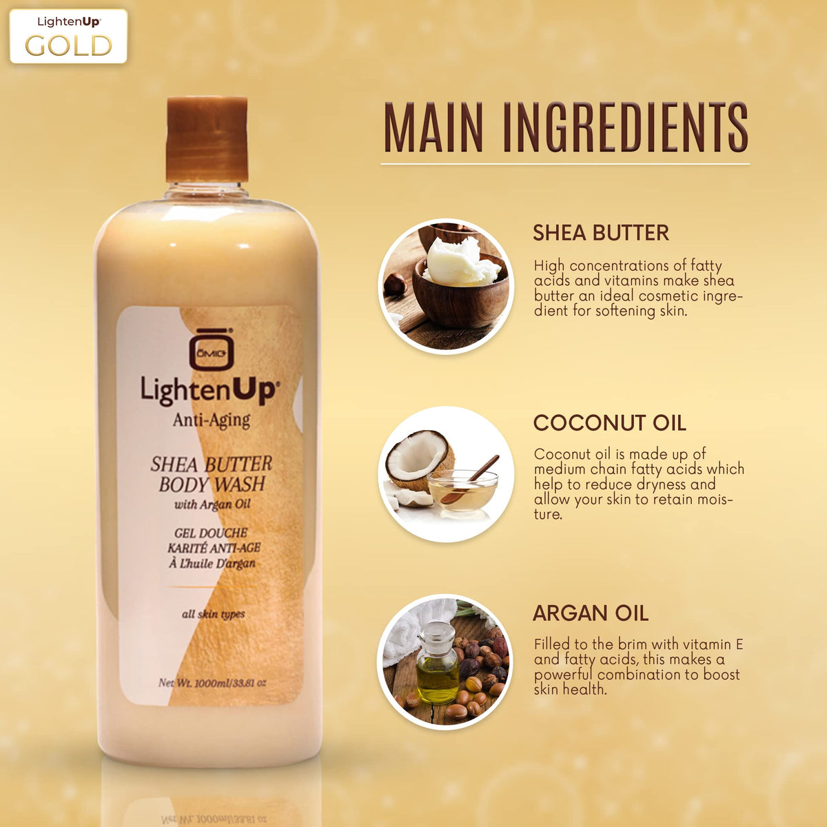 OMIC Lighten-Up creamy texture with shea butter softens skin