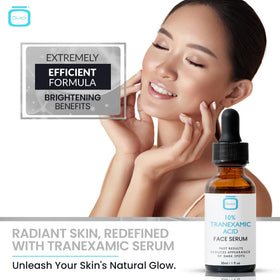 Applying OMIC Tranexamic Acid Serum on the face shows gentle absorption and a natural glow.