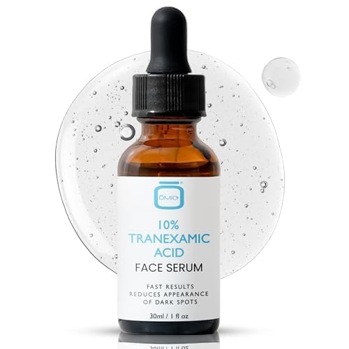 OMIC Tranexamic Acid Serum bottle highlights brightening potential for an even complexion.
