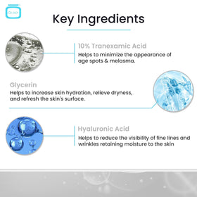 Skin with OMIC Tranexamic Acid Serum glow demonstrates more even tone and hydrated radiance.