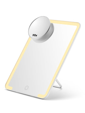 OMIRO lighted makeup mirror with 10X magnifier provides precise detail for flawless makeup.