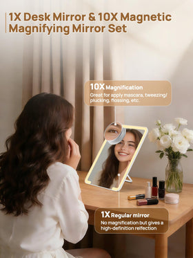OMIRO makeup mirror back slot stores the 10X magnifier neatly when not in use.