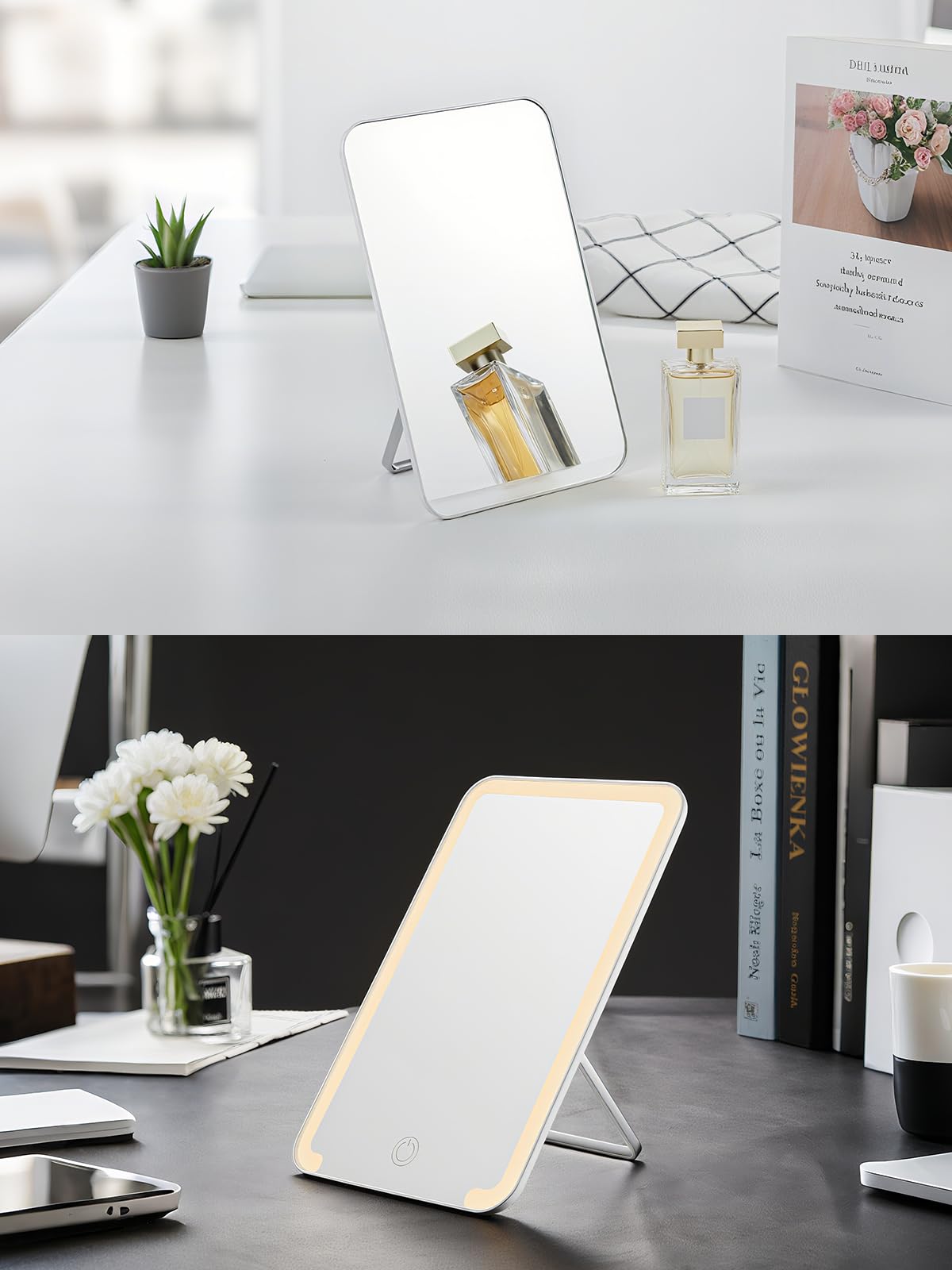 OMIRO white two-pack mirrors offer versatile grooming options