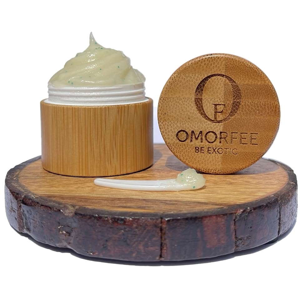 Omorfee Lip Lightening Scrub jar close-up highlighting creamy nourishing texture.