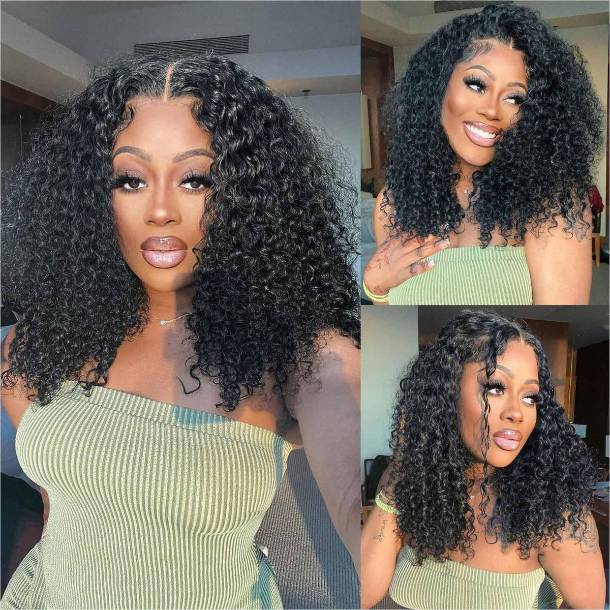 Omswet curly bob wig 16inch with defined curls for daily wear