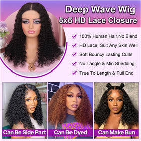 Omswet pre-plucked deep wave wig for a ready-to-wear hairline
