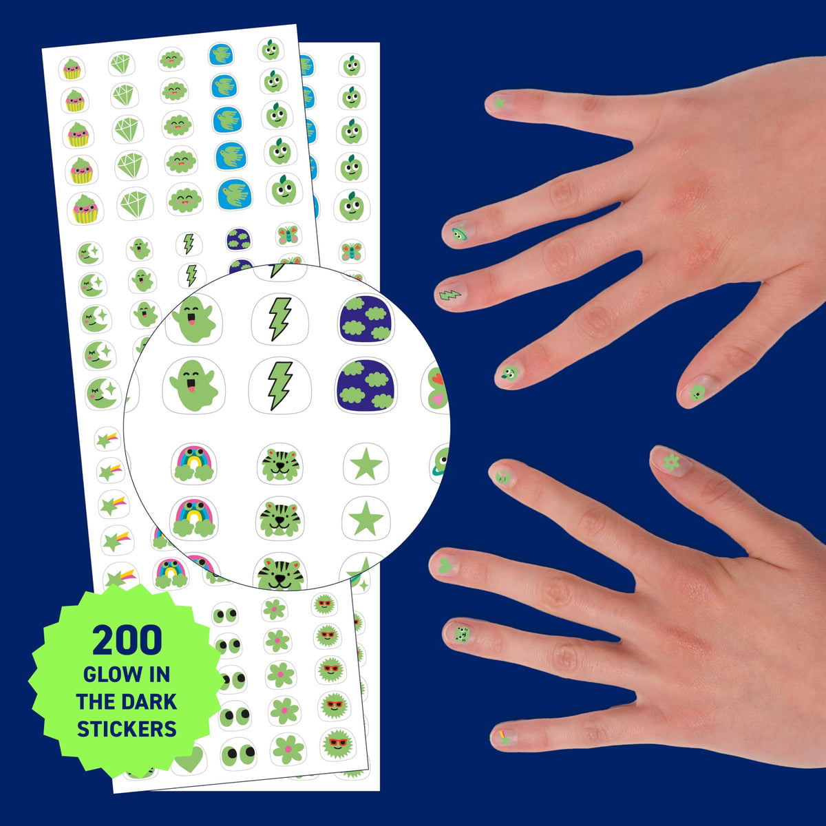 Omy glow-in-dark nail stickers design-02 bright colors for night-time fun