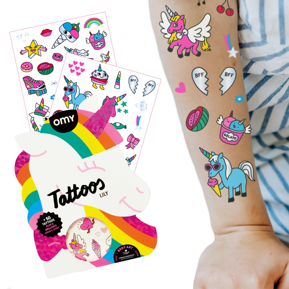 Omy unicorn tattoos collection for kids with vibrant designs for imaginative play