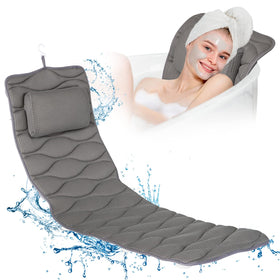 OMYSTYLE full body bath pillow with 21 suction cups for secure tub grip.