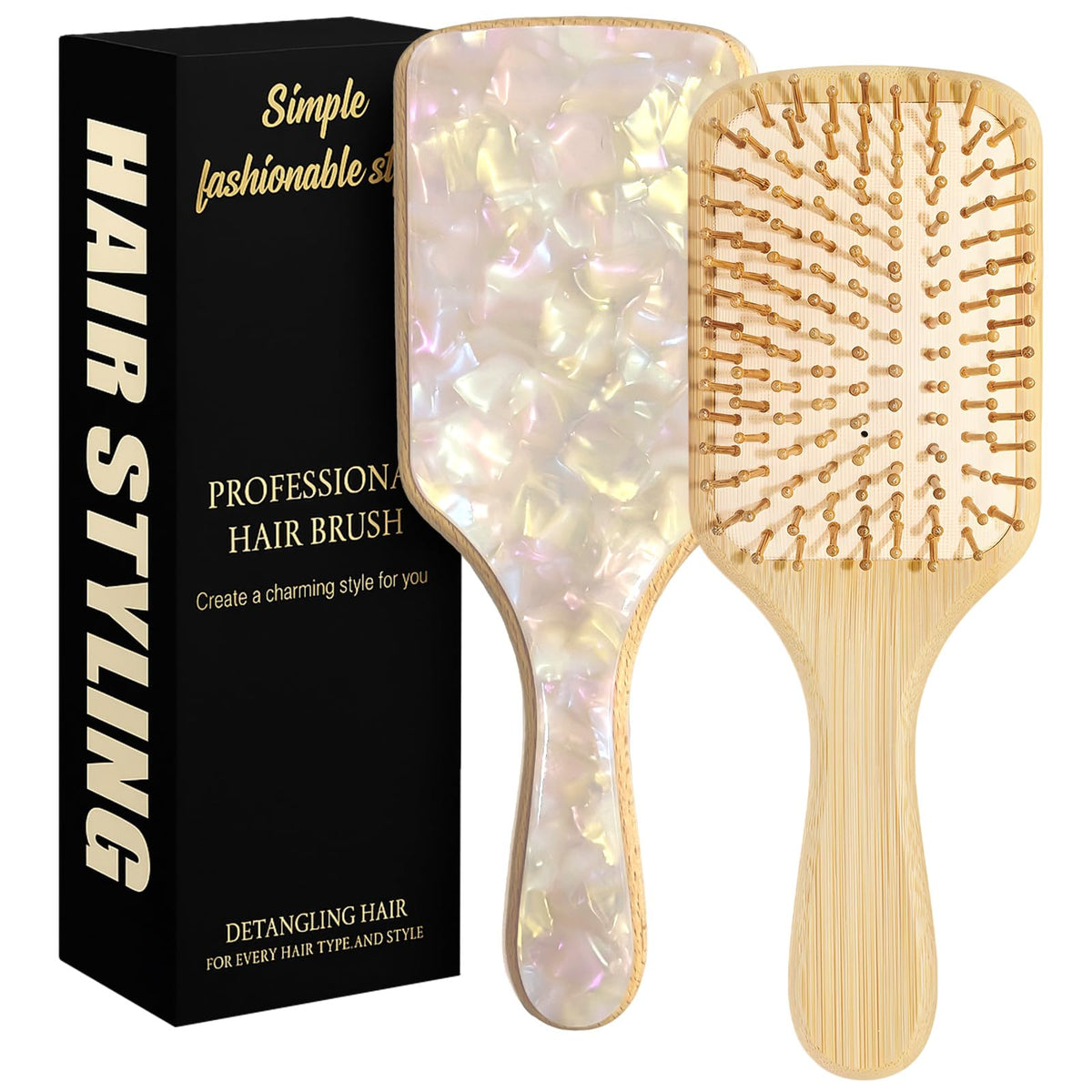 Omzjsvyq bamboo hair brush detangler paddle for easy daily detangling and shine