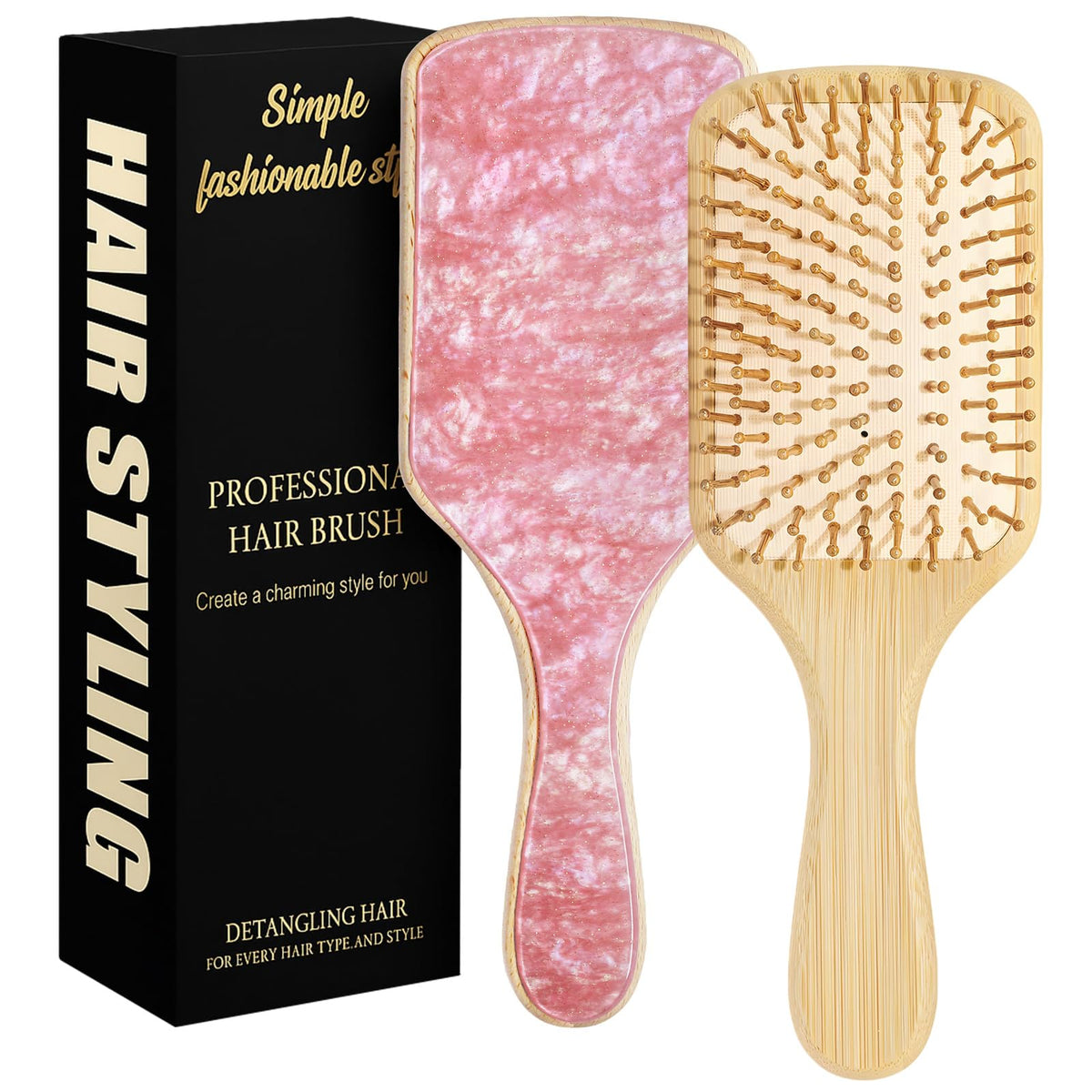 Omzjsvyq bamboo hair brush paddle close-up showing detangling capability.