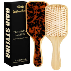 Omzjsvyq bamboo hair brush paddle smooth detangling for all hair types.