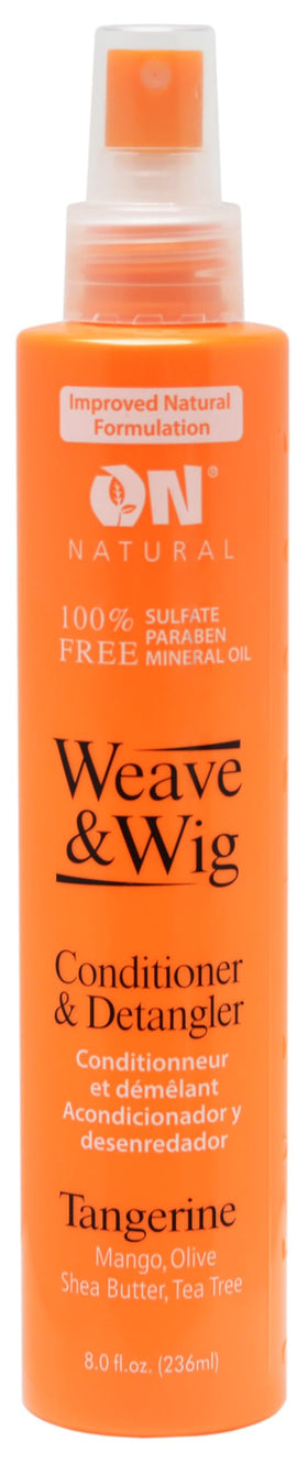 On Natural Weave & Wig Spray Tangerine bottle detangles and conditions for all hair types.