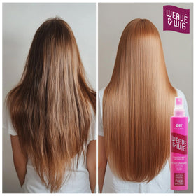 On Natural Weave Spray hair with soft shine and tangle-free appearance.