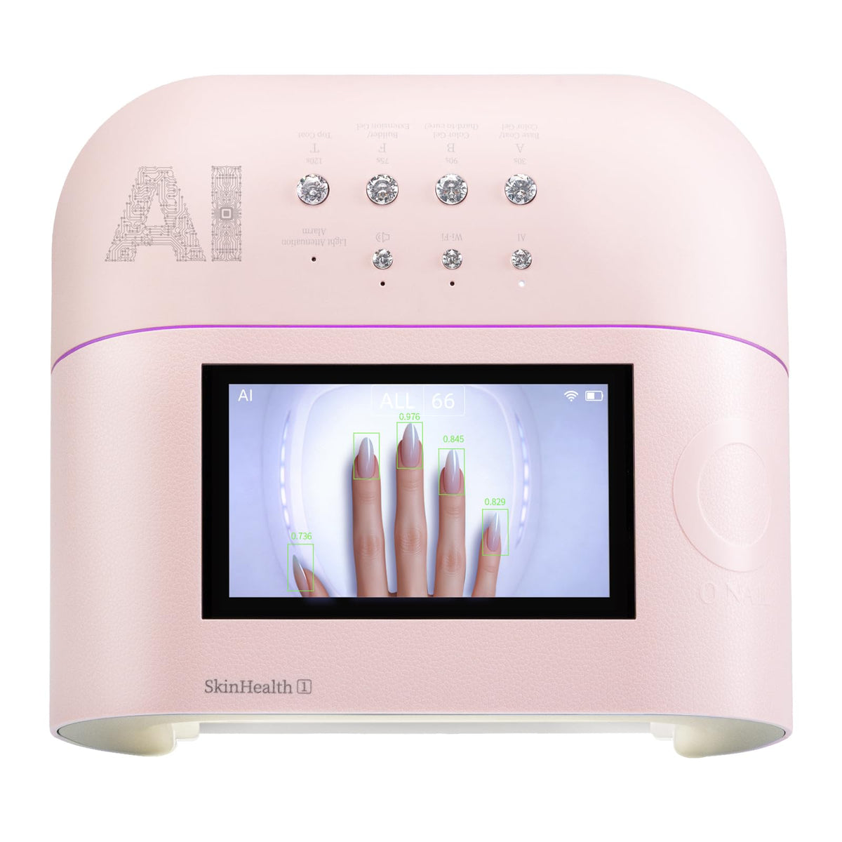 Onail AI UV LED nail lamp front view shows precise, nail-focused curing