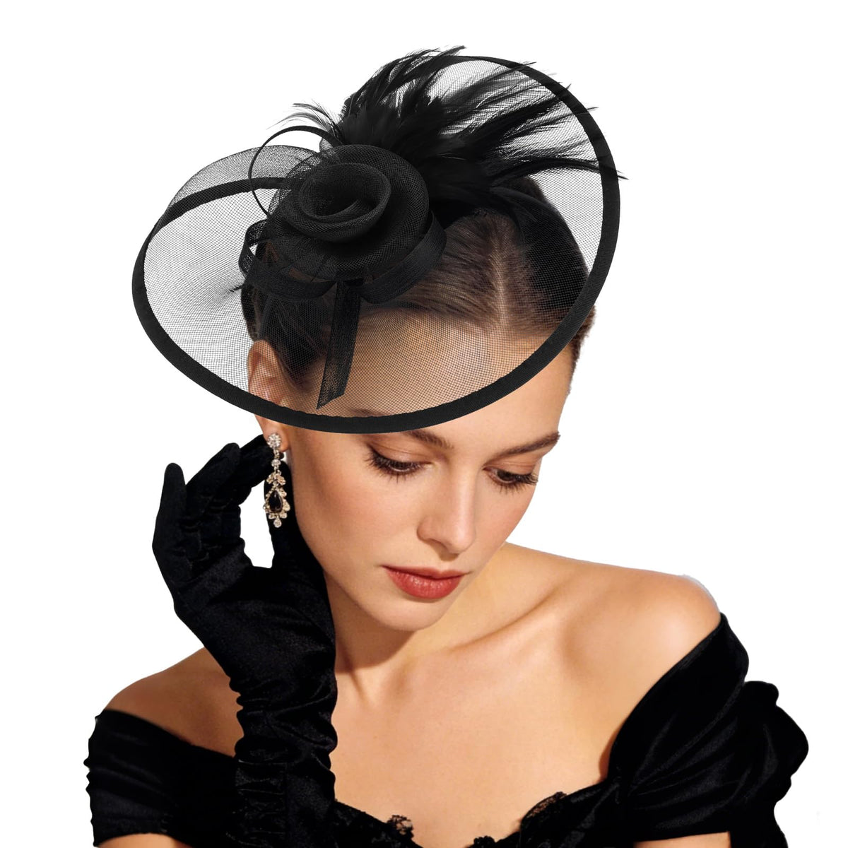 Ondder black tea party fascinator hat clip demonstrates versatile clip styling for formal events.