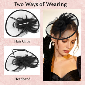 Ondder black tea party fascinator hat headband offers comfortable hands-free wear for elegant occasions.