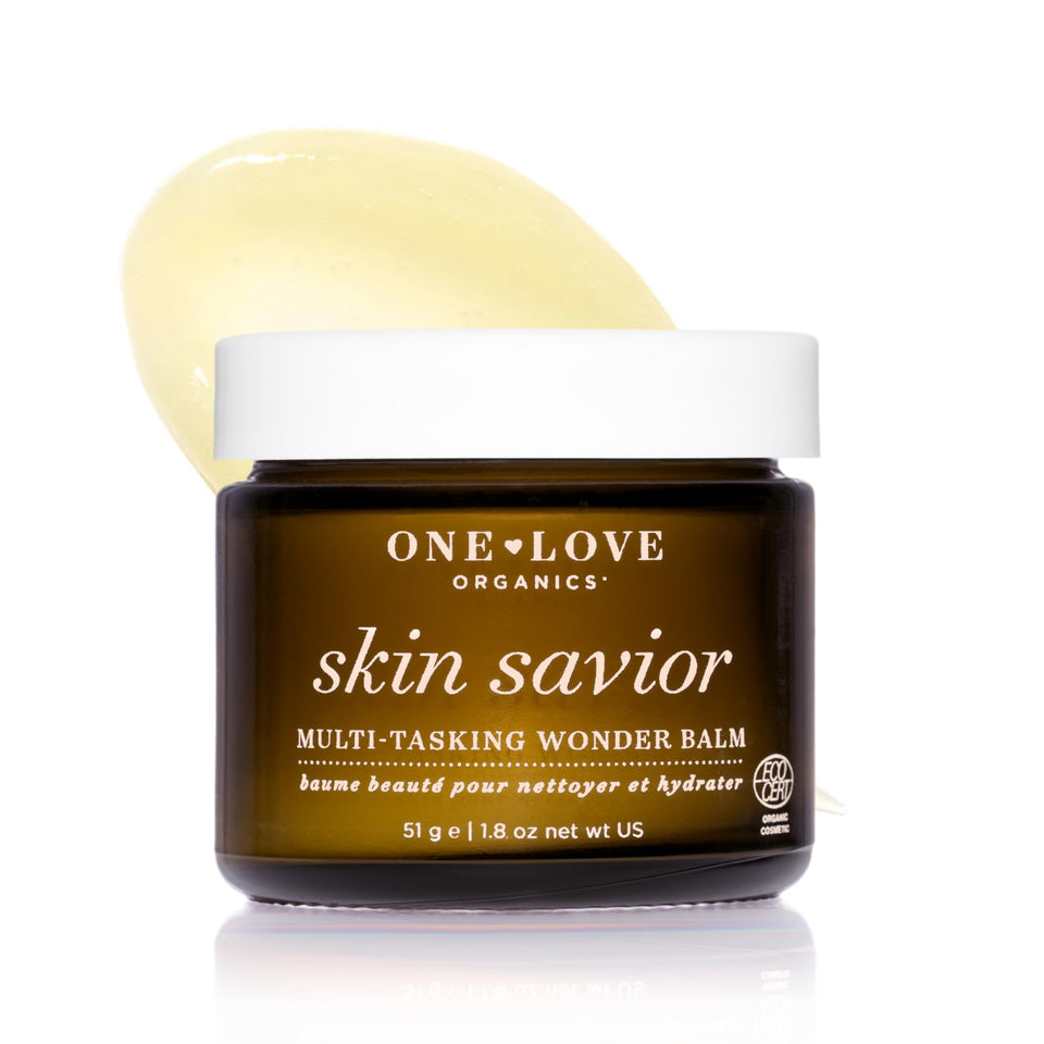 One Love Organics Skin Savior jar front view showing organic, cruelty-free moisturizer