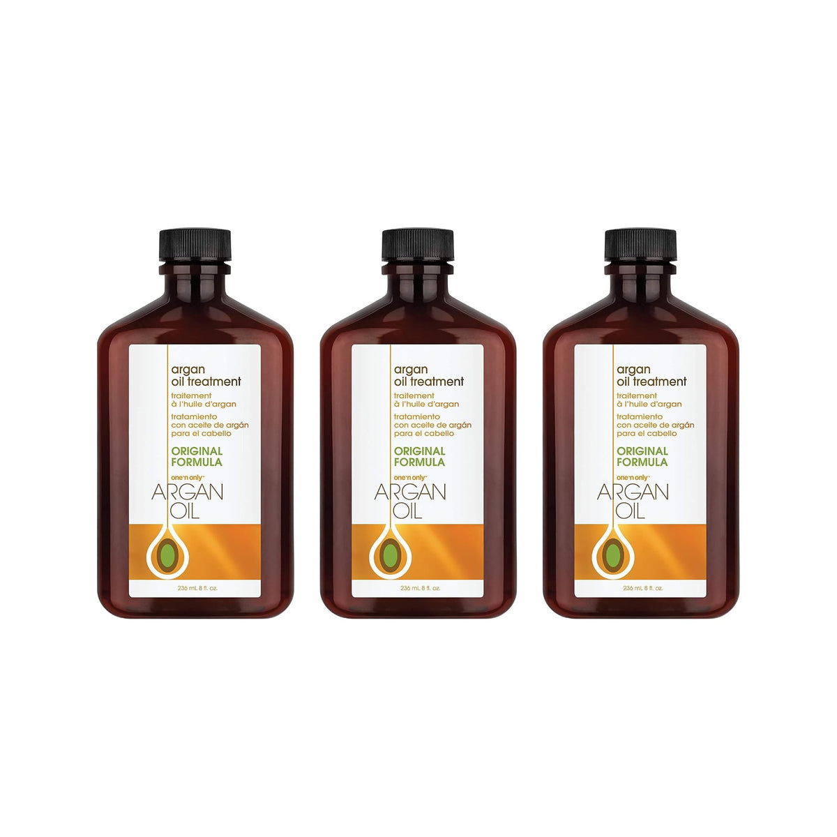 One 'N Only Argan Oil Hair Treatment bottle pour showing quick absorption and shine