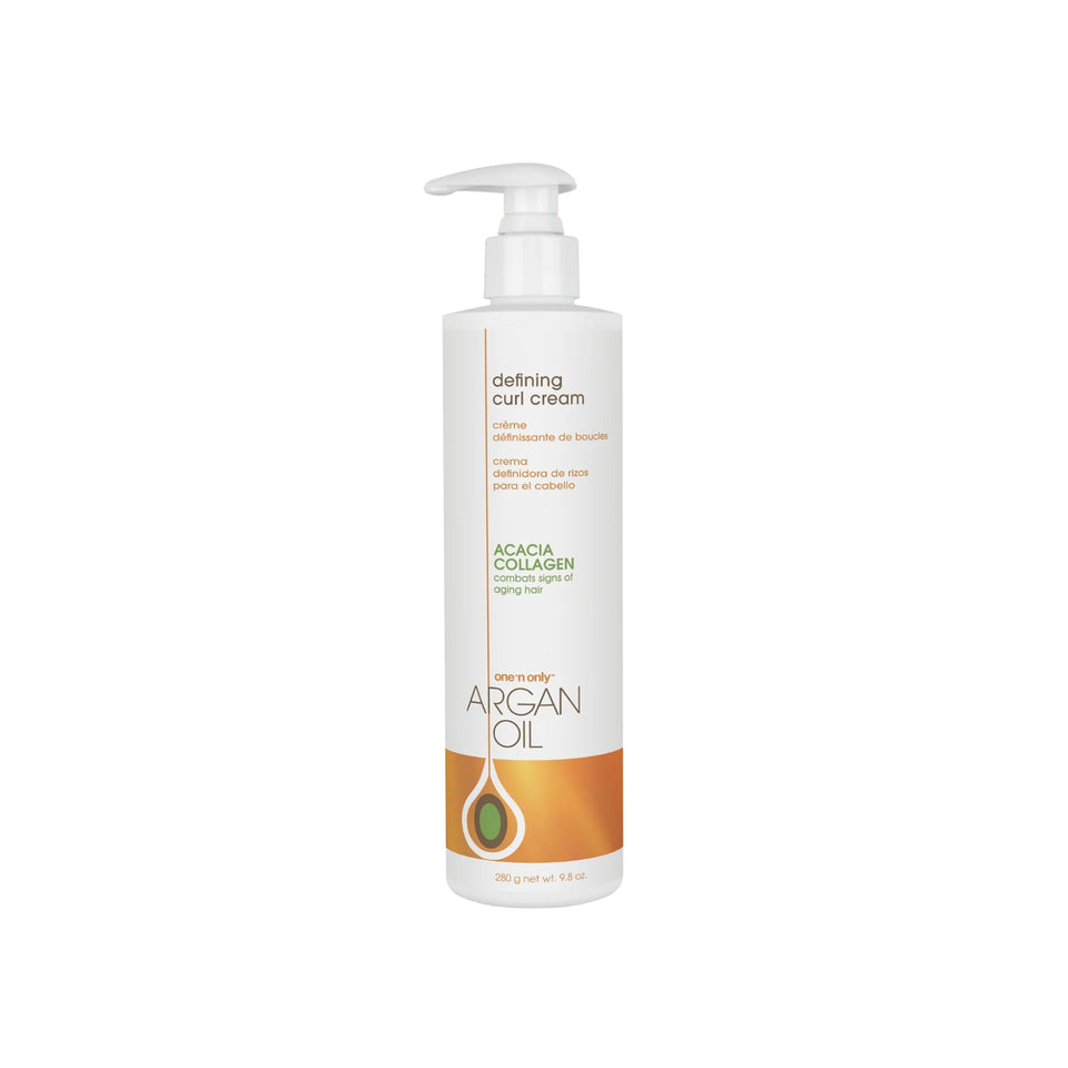 One 'N Only Defining Curl Cream with Argan Oil bottle promotes defined, shiny curls.