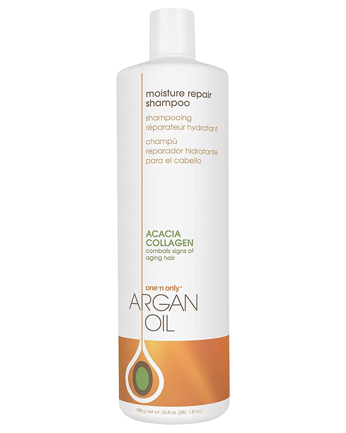 One 'N Only Moisture Repair Shampoo bottle showing hydration for dry hair
