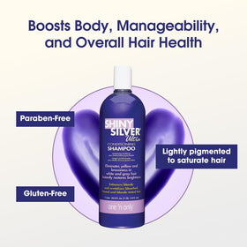 One 'N Only Shiny Silver Purple Shampoo brassiness is reduced for cooler tones.