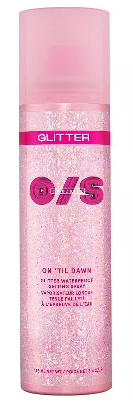 One Size On 'Til Dawn bottle with iridescent glitter for long-lasting shimmer.