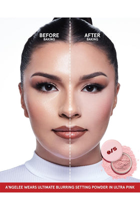 Swatch of One Size Ultimate Blurring Setting Powder Ultra Pink on skin