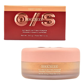 One/Size Ultimate Setting Powder Sweet Honey bottle shows all-day oil control.