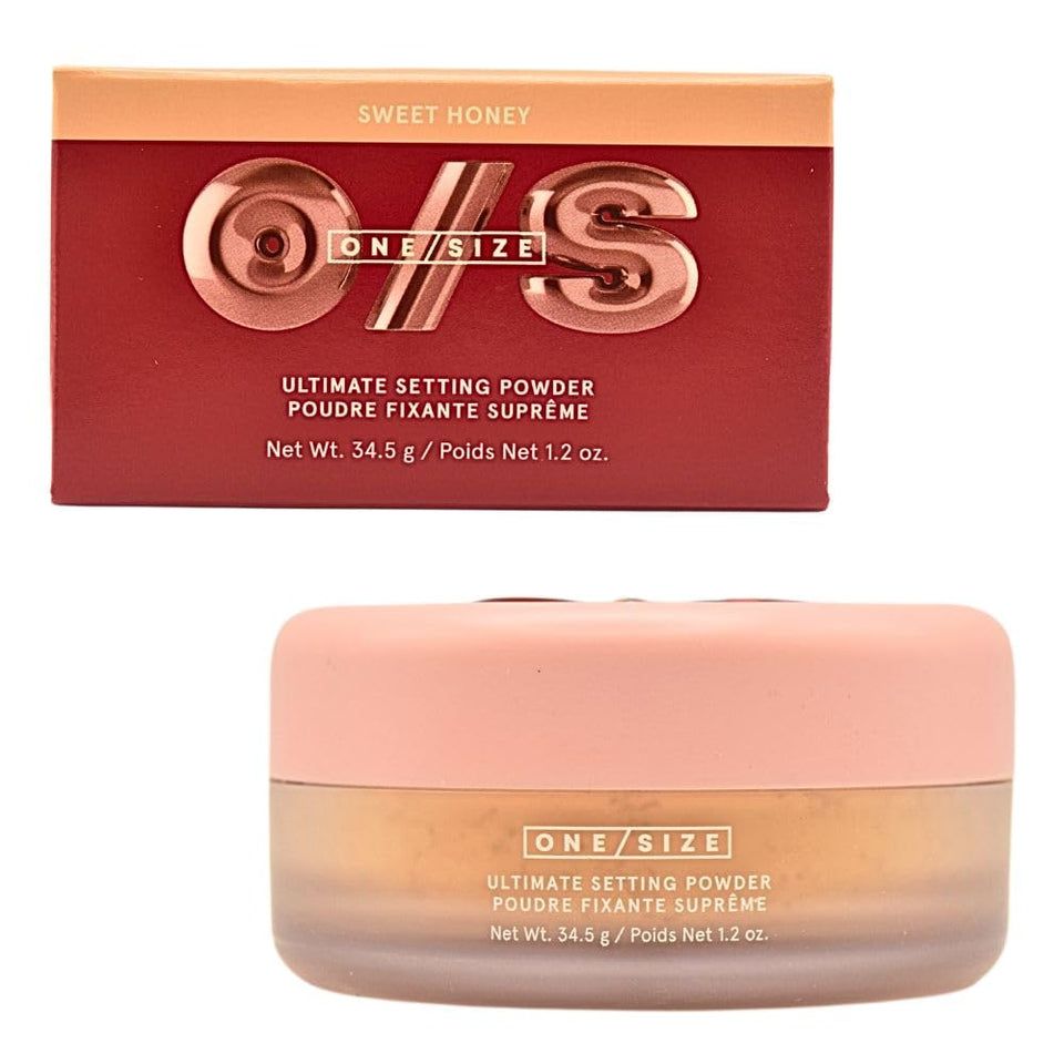 One/Size Ultimate Setting Powder Sweet Honey bottle shows all-day oil control.