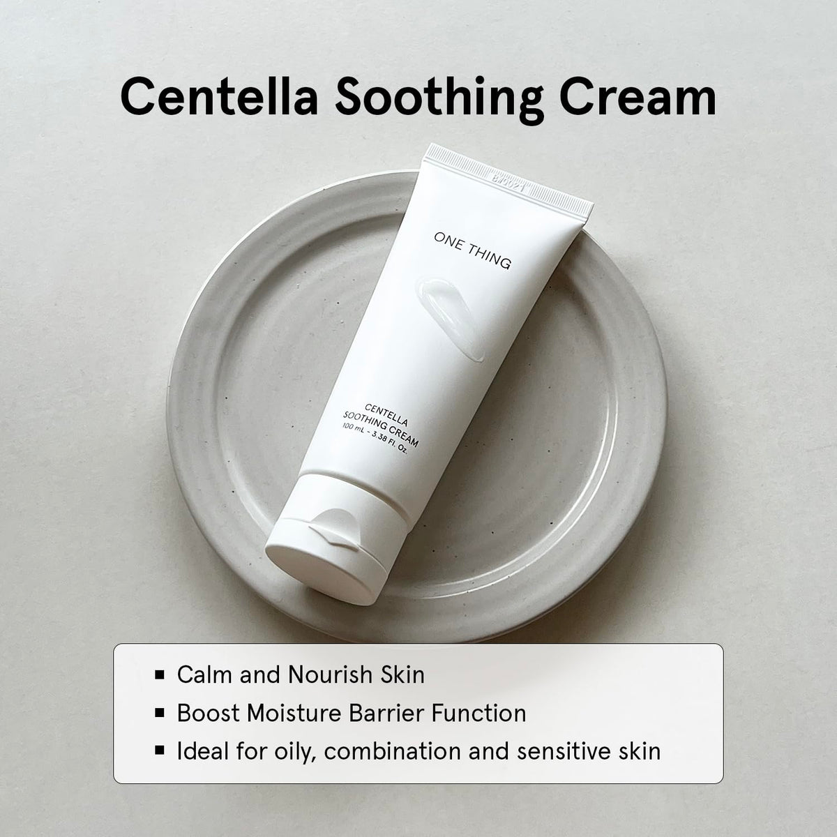 Texture close-up of ONE THING Centella Soothing Cream showing non-sticky hydration