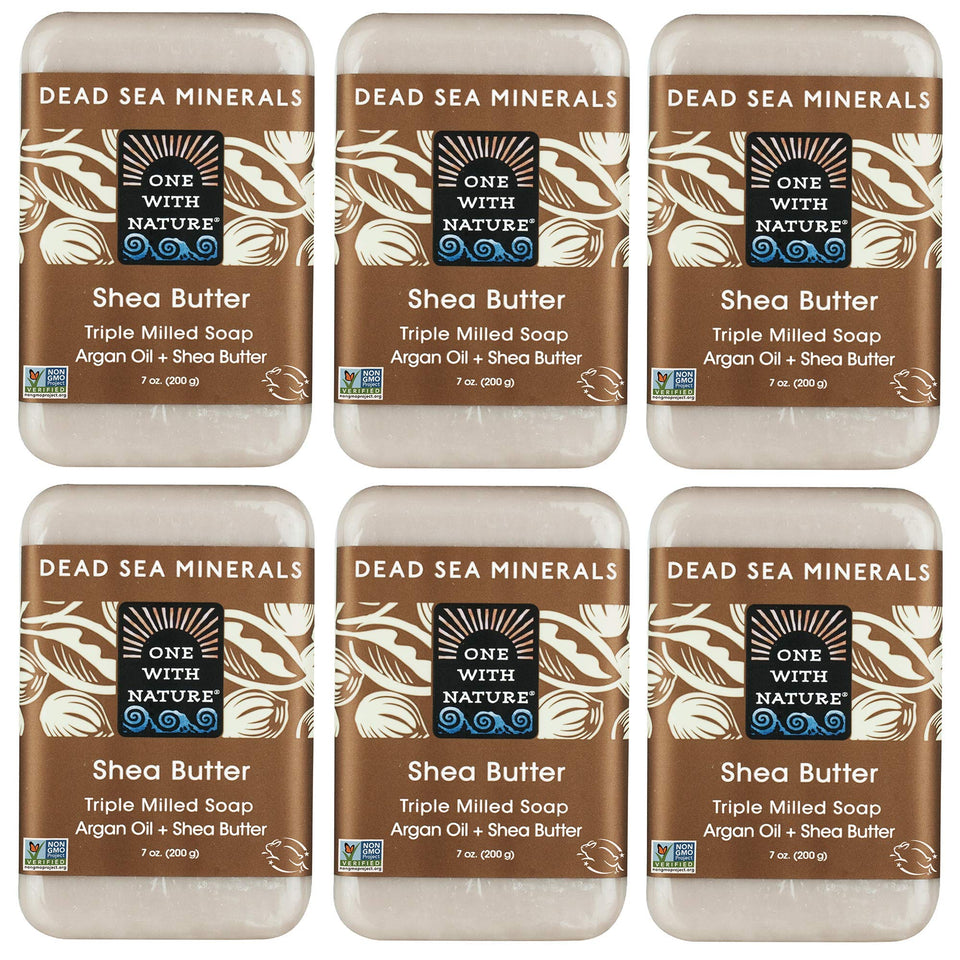 One With Nature Dead Sea mineral soap bars closeup, mineral-rich cleansing for balanced skin.