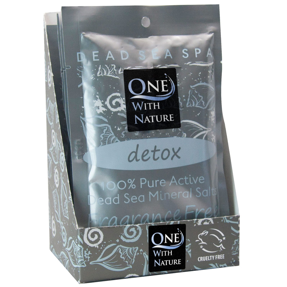 One With Nature Dead Sea Salt 2.5oz pack with mineral-rich crystals for a soothing bath.