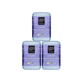 One With Nature Dead Sea Salt Lavender Soap 3-pack front view for daily exfoliation.