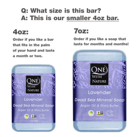 One With Nature lavender soap bar close-up showing soothing aroma and minerals.