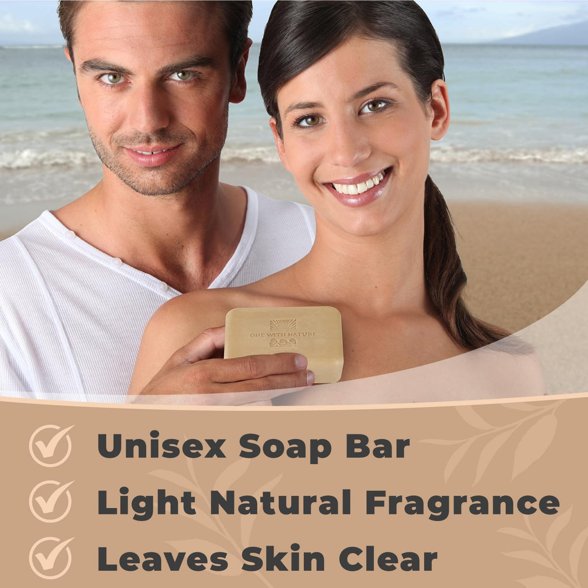 3-pack display of One With Nature Dead Sea Salt Shea Butter Soap on shelf.