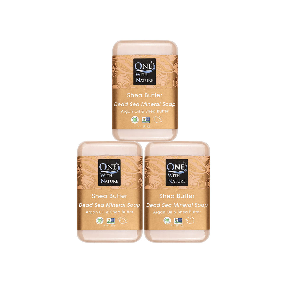 One With Nature Dead Sea Salt Shea Butter Soap packaging for sustainable skincare.