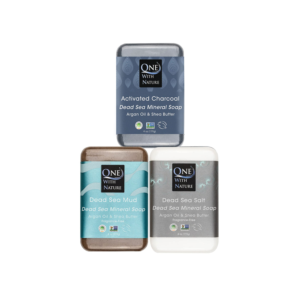 One With Nature Dead Sea Soap 3-pack front packshot for daily cleansing
