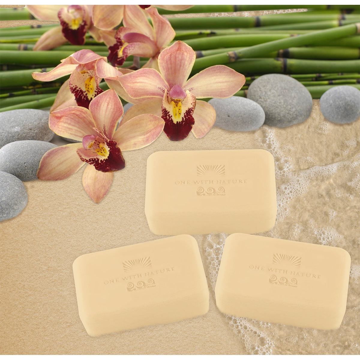 One With Nature vegetable base soap highlights natural, gentle cleansing.