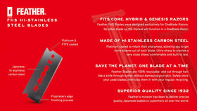 OneBlade feather blade close-up shows sharp edge for precise grooming.