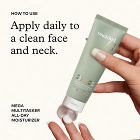 Onekind Mega Multitasker jar with hyaluronic acid and glycerin icons.