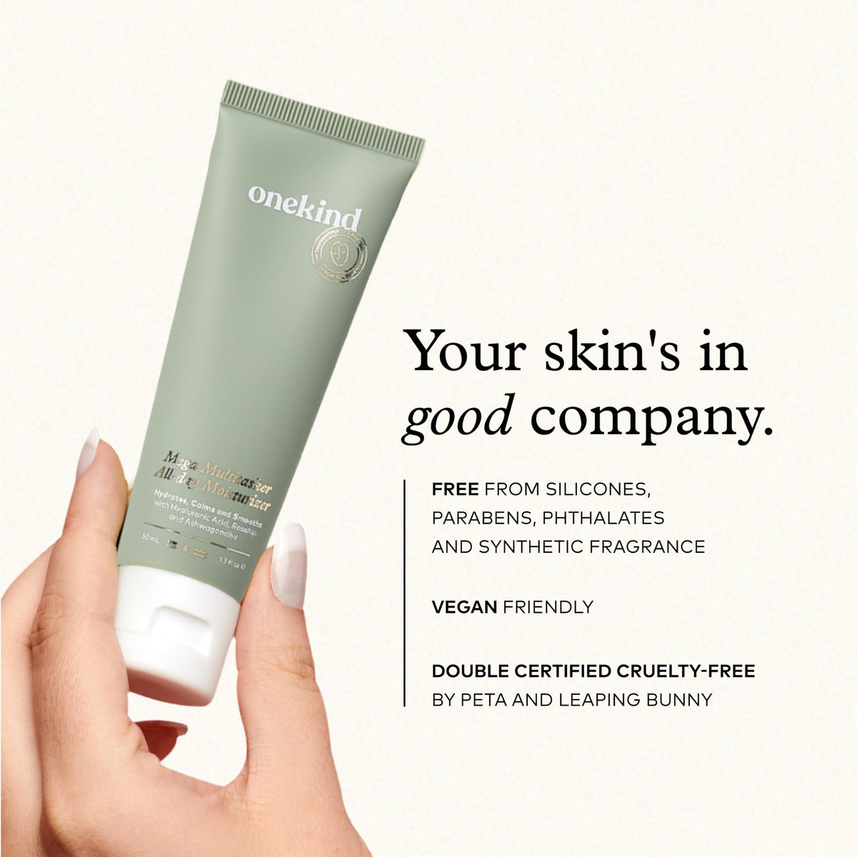 Onekind Mega Multitasker pairs with sunscreen for a smooth makeup base.