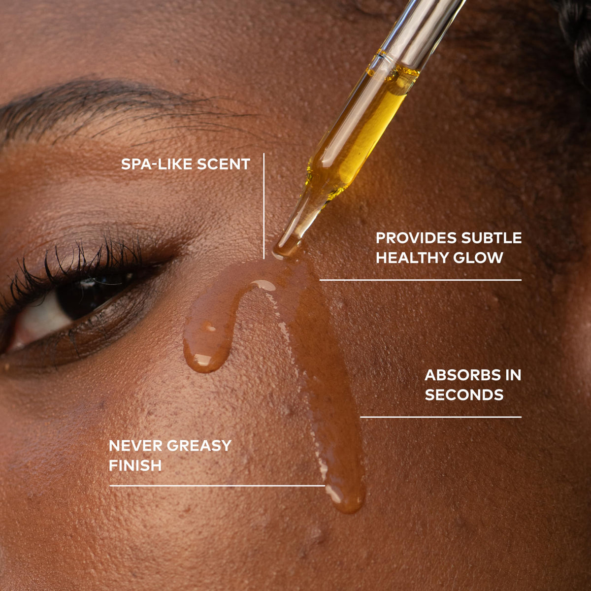 Rosehip oil detail highlighting smoothing and nourishment.